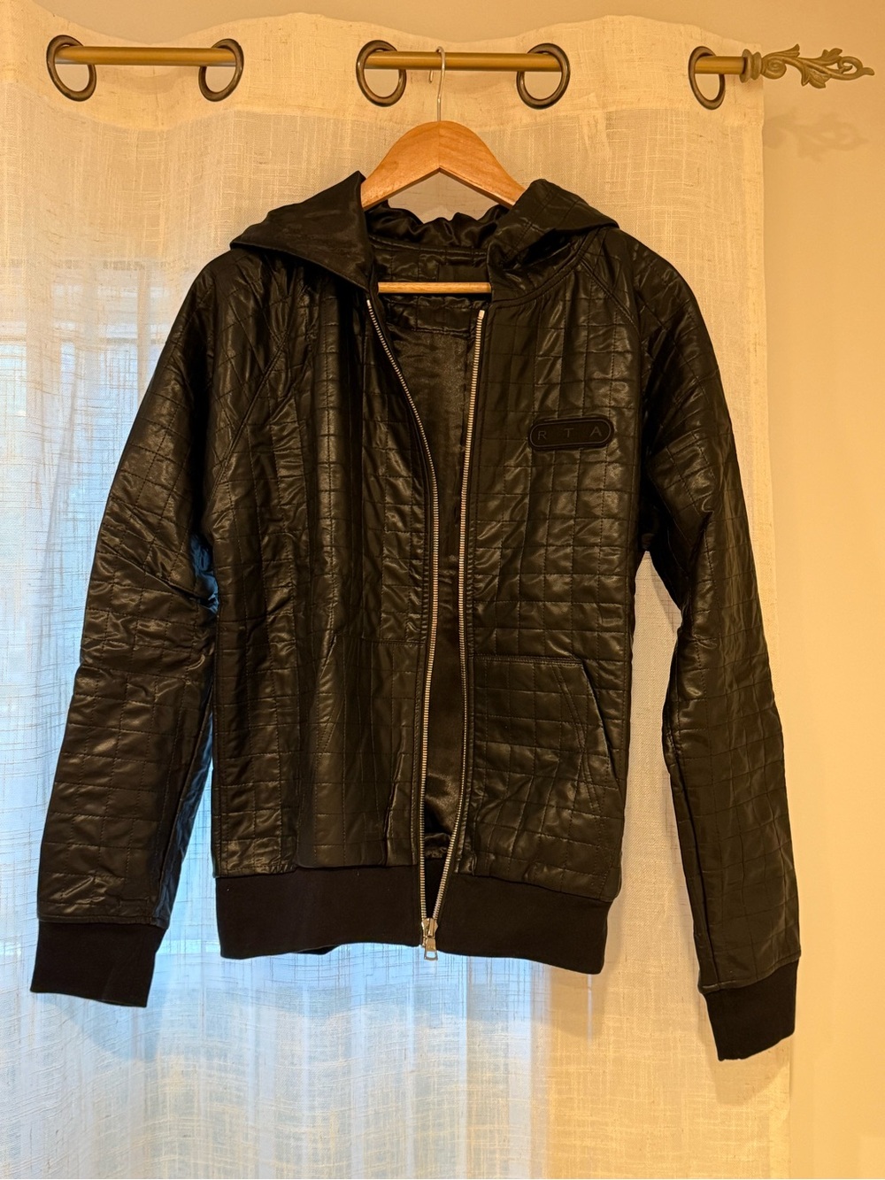 RtA Quilted Hooded Zip Jacket Black Small NWT